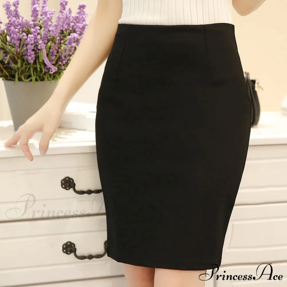 Black Oversized High Waist Work Slim Pencil Skirt