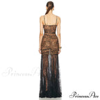 Black Pleated Lace Halter Party Dress