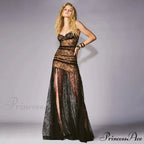 Black Pleated Lace Halter Party Dress