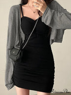 Black Puff Sleeve Trendy Corset Mini Dress