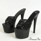 Black Red Sequined Transparent Platform Peep-Toe SexyFashionable Slippers Stripper High Heel