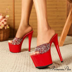 Black Red Sequined Transparent Platform Peep-Toe SexyFashionable Slippers Stripper High Heel