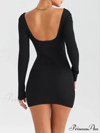Black Ribbed Stylish Knit Mini Dress