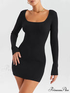 Black Ribbed Stylish Knit Mini Dress