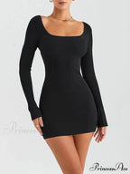 Black Ribbed Stylish Knit Mini Dress