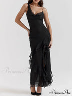 Black Ruffle Stylish Maxi Dress