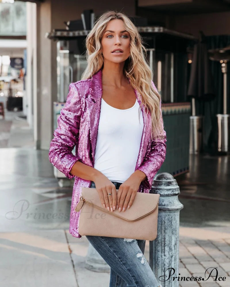 Black Sequin Shinny Shirt Coat