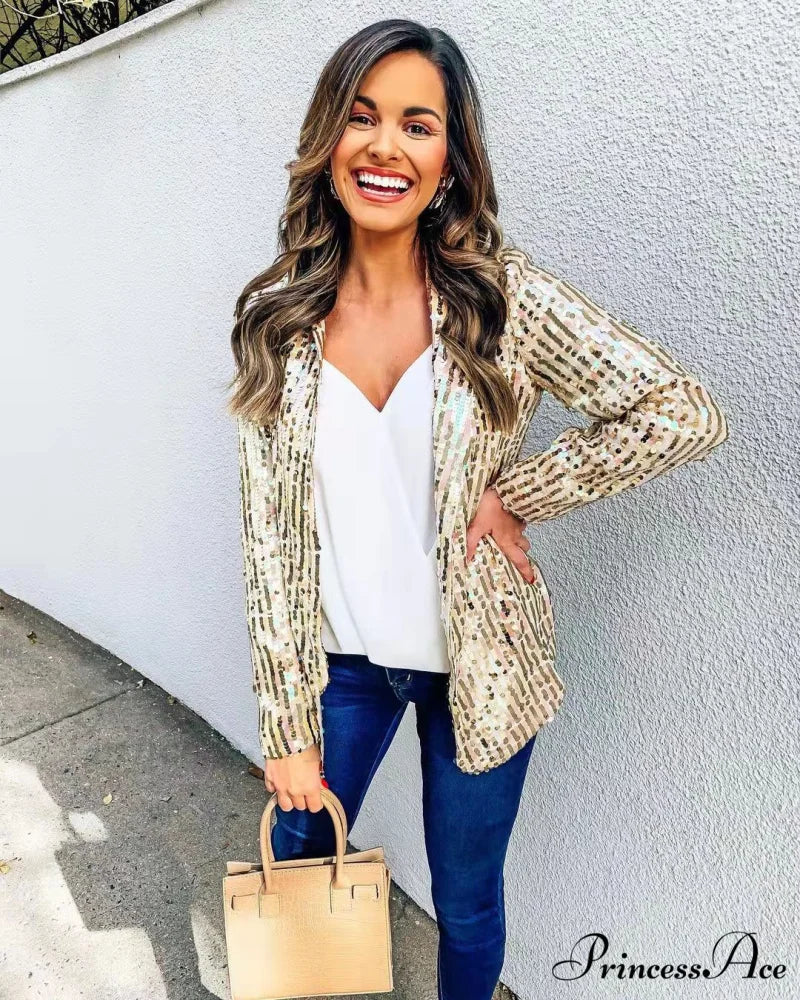Black Sequin Shinny Shirt Coat
