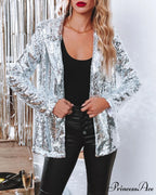 Black Sequin Shinny Shirt Coat
