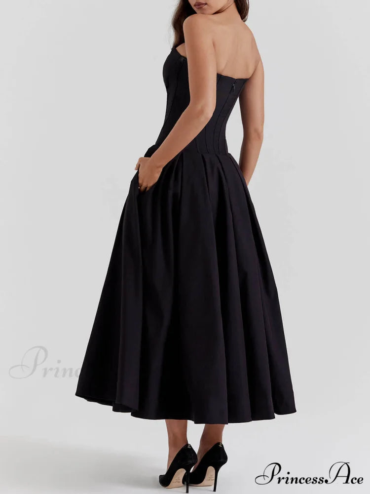 Black Strapless Stylish Midi Dress