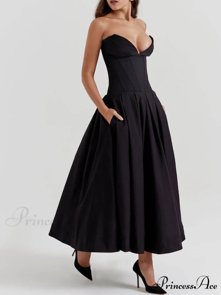 Black Strapless Stylish Midi Dress