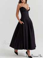 Black Strapless Stylish Midi Dress