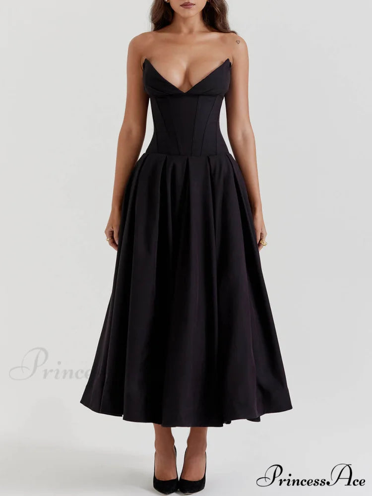 Black Strapless Stylish Midi Dress