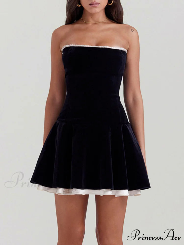 Black Velvet Stylish Strapless Dress