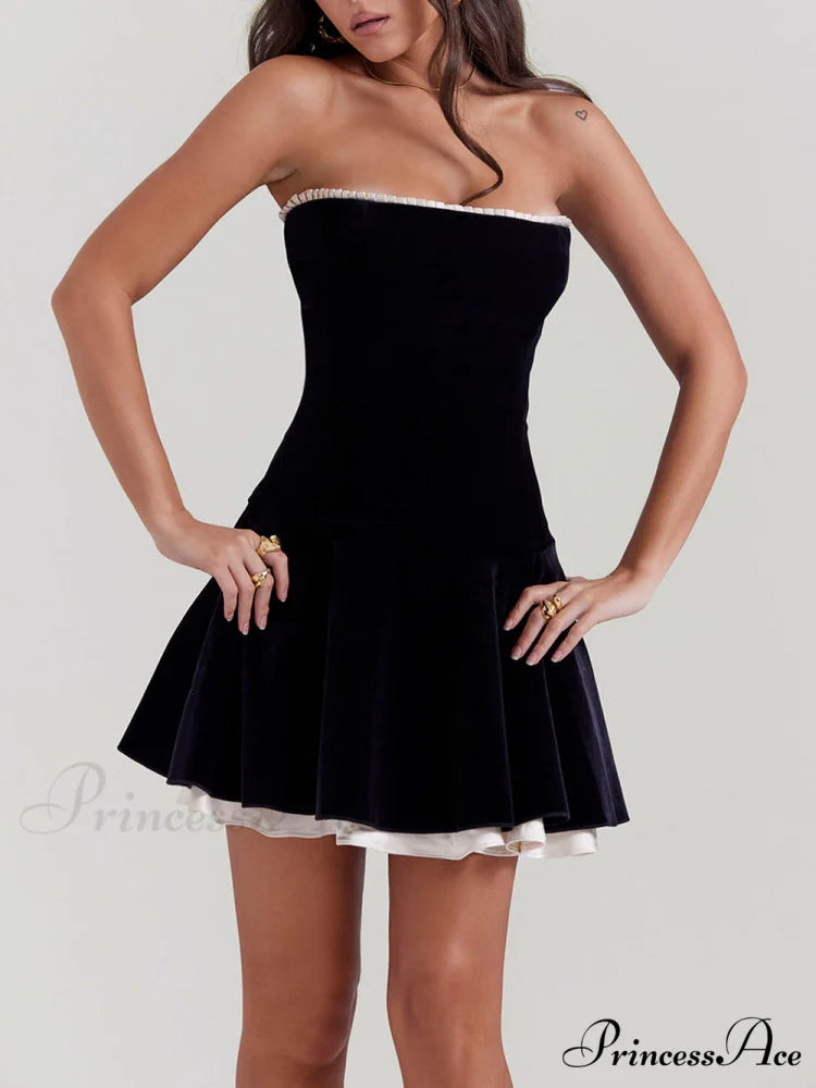 Black Velvet Stylish Strapless Dress