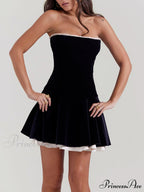 Black Velvet Stylish Strapless Dress