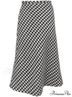 Black White Thousand Bird Plaid Thickened High Waisted Knitted A-Line Skirt