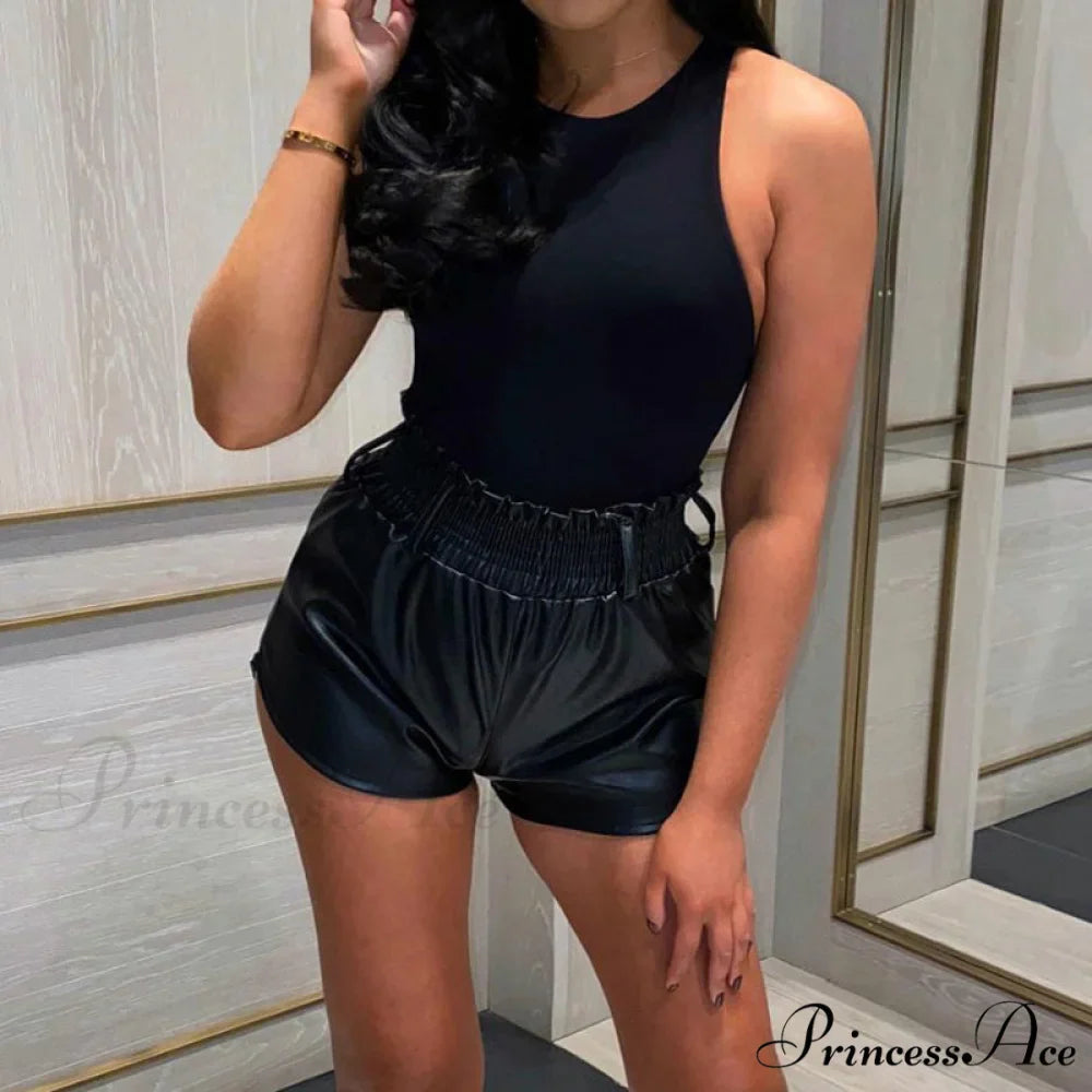 BlackFaux Leather Biker Shorts