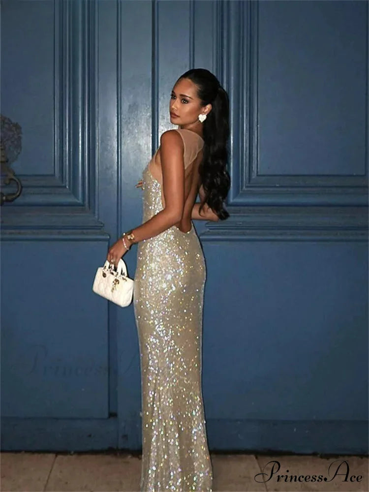 Bling Glitter Sequins Maxi Party Dress