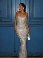 Bling Glitter Sequins Maxi Party Dress