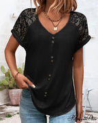 Block Color V-neck Lace Tee
