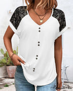 Block Color V-neck Lace Tee