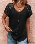 Block Color V-neck Lace Tee