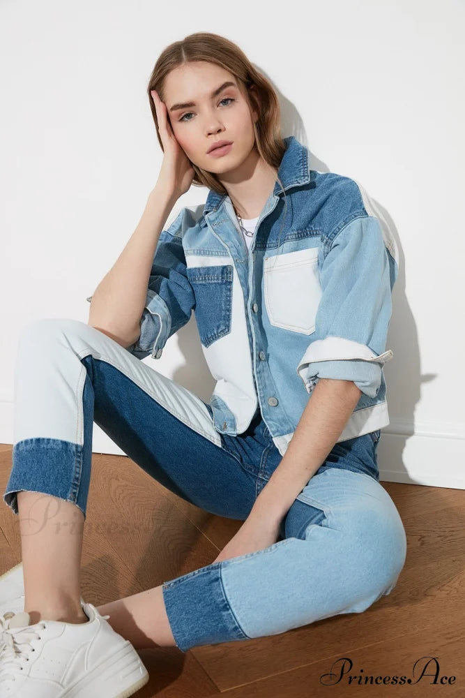 Block Denim Winter Warm Coat