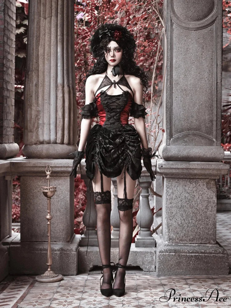 Blood Supply Gothic Velvet Slim Strap Drawstring Halter Black Red Grunge Mini Halloween Vestido Autumn Dress