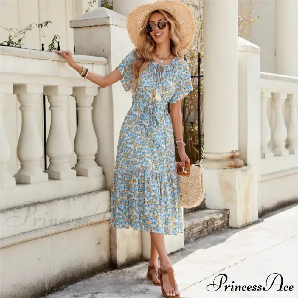 Blooming Frills Cinched Midi Blooming Dress