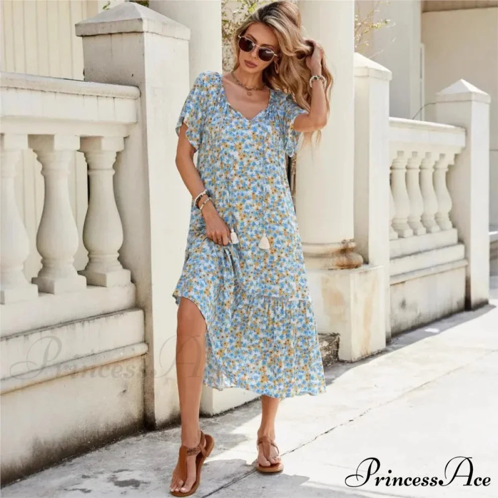 Blooming Frills Cinched Midi Blooming Dress