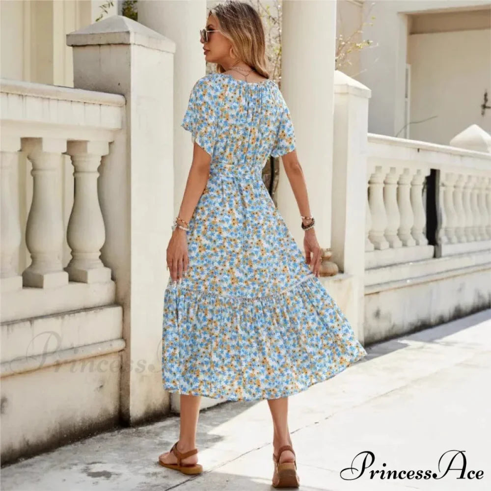 Blooming Frills Cinched Midi Blooming Dress