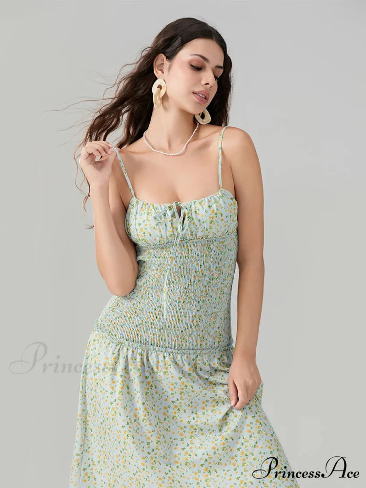 Blooming Strawberry Camis Open-Back Tied Front Blooming Dress