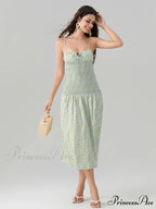 Blooming Strawberry Camis Open-Back Tied Front Blooming Dress