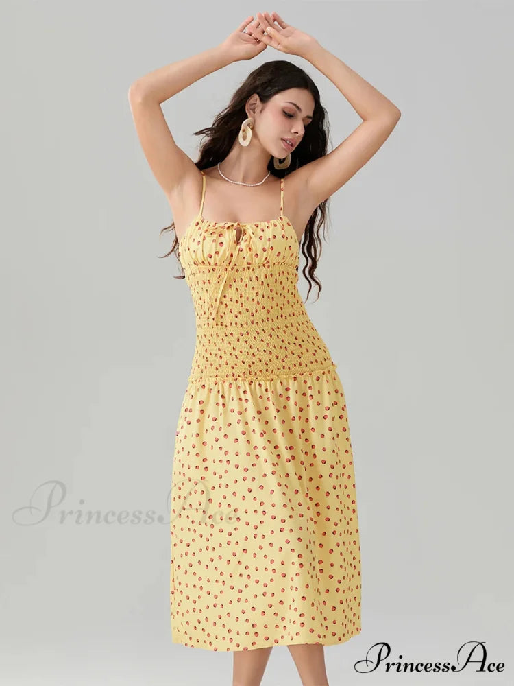 Blooming Strawberry Camis Open-Back Tied Front Blooming Dress