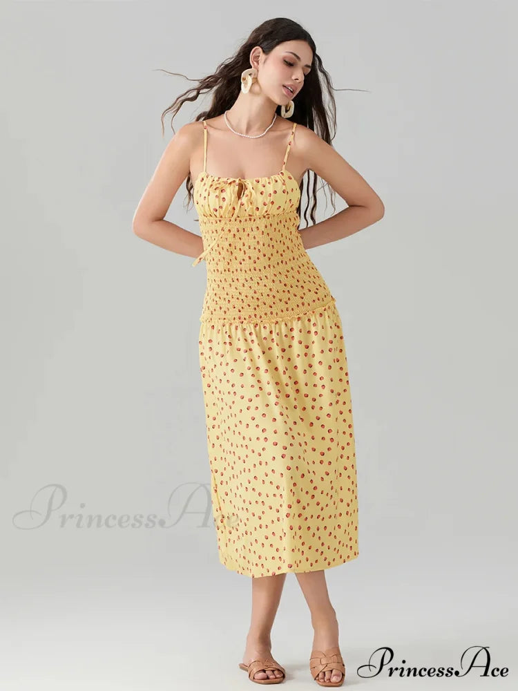 Blooming Strawberry Camis Open-Back Tied Front Blooming Dress