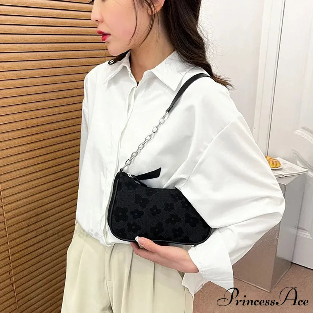 Blossom Design Handle Armpit Shoulder Bag