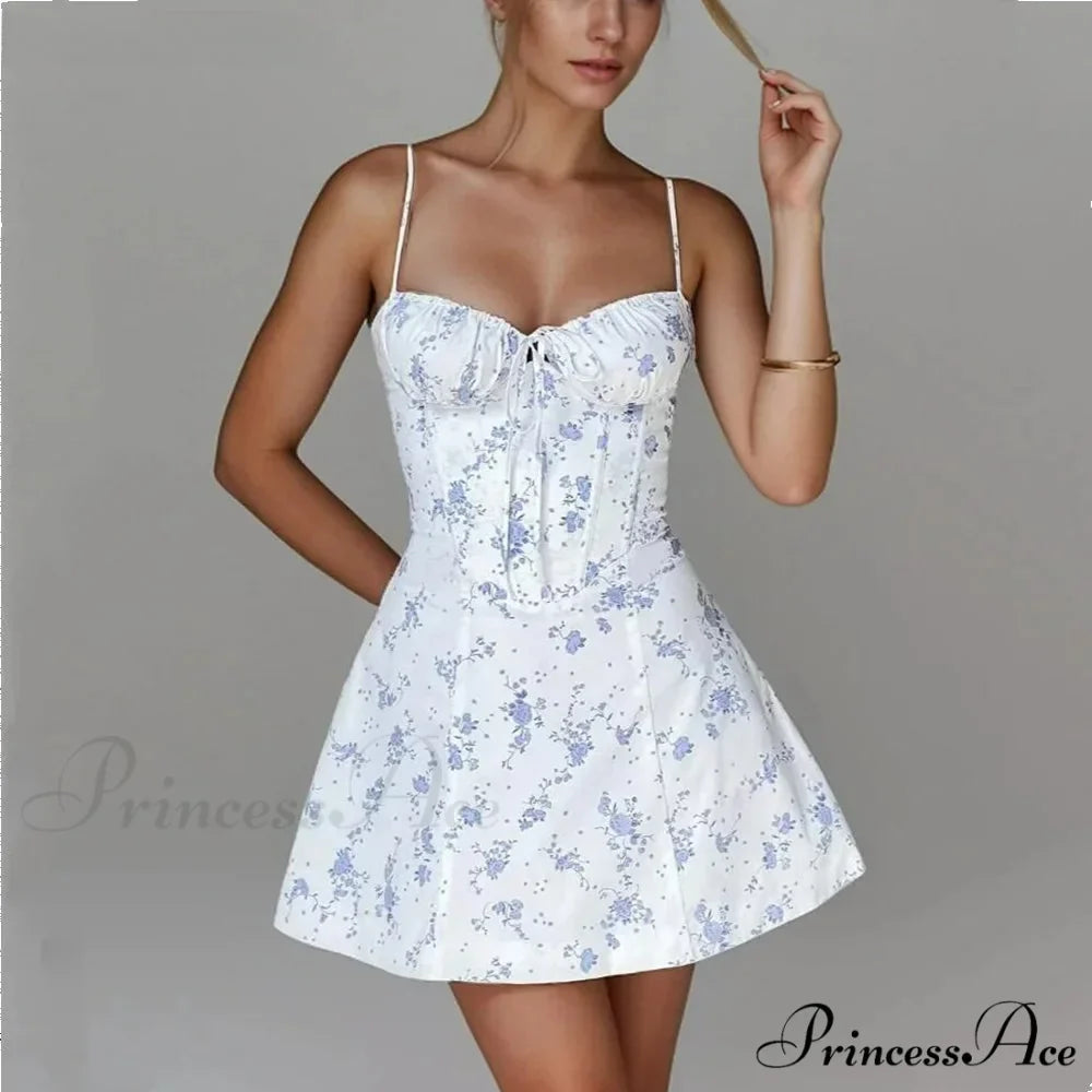 Blossom Gathered Bow Back Trim Waist Mini Dress