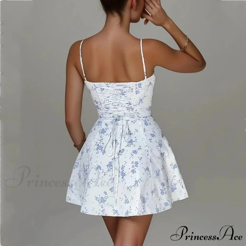 Blossom Gathered Bow Back Trim Waist Mini Dress