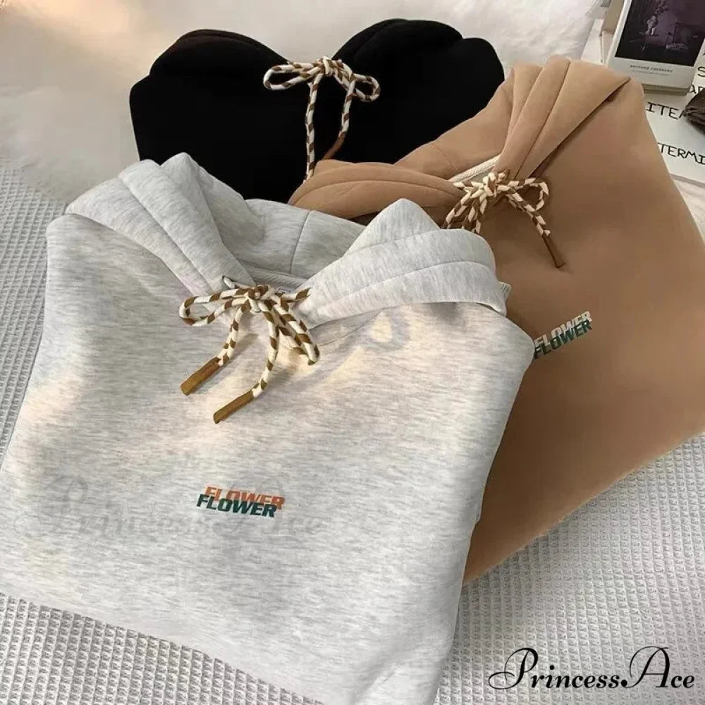 BLOSSOM Letter Print Y2K Fleece Hoodie