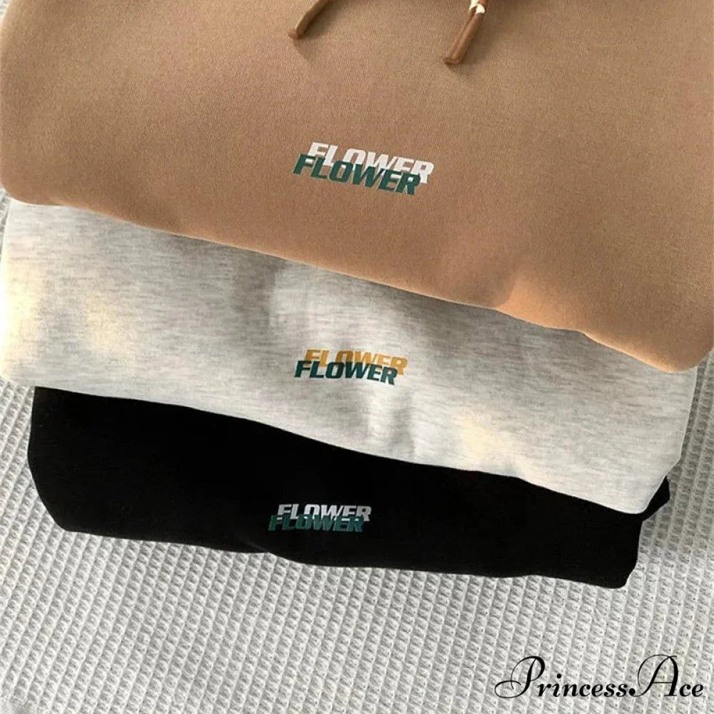 BLOSSOM Letter Print Y2K Fleece Hoodie