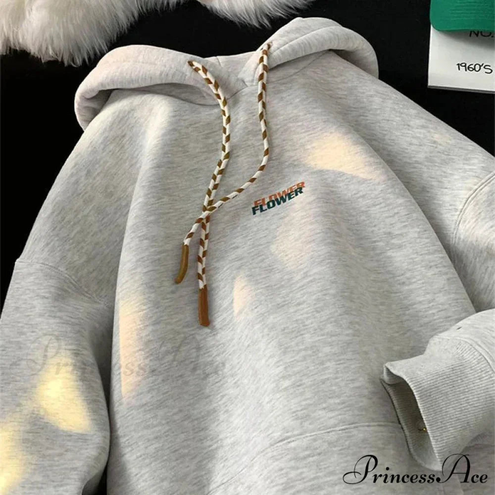 BLOSSOM Letter Print Y2K Fleece Hoodie