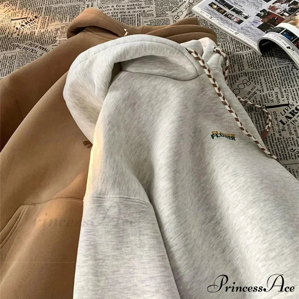 BLOSSOM Letter Print Y2K Fleece Hoodie