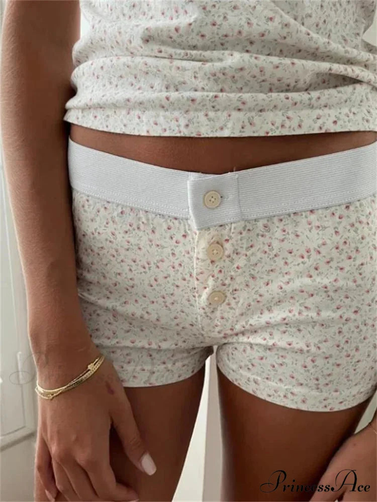 Blossom Patterned Button Sleep Short