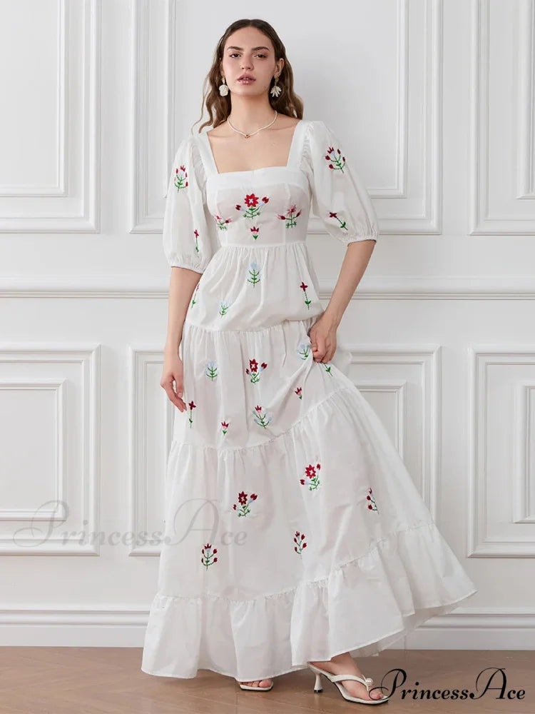 Blossom Stitched Draped A-Line Floral Dress