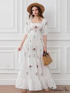 Blossom Stitched Draped A-Line Floral Dress