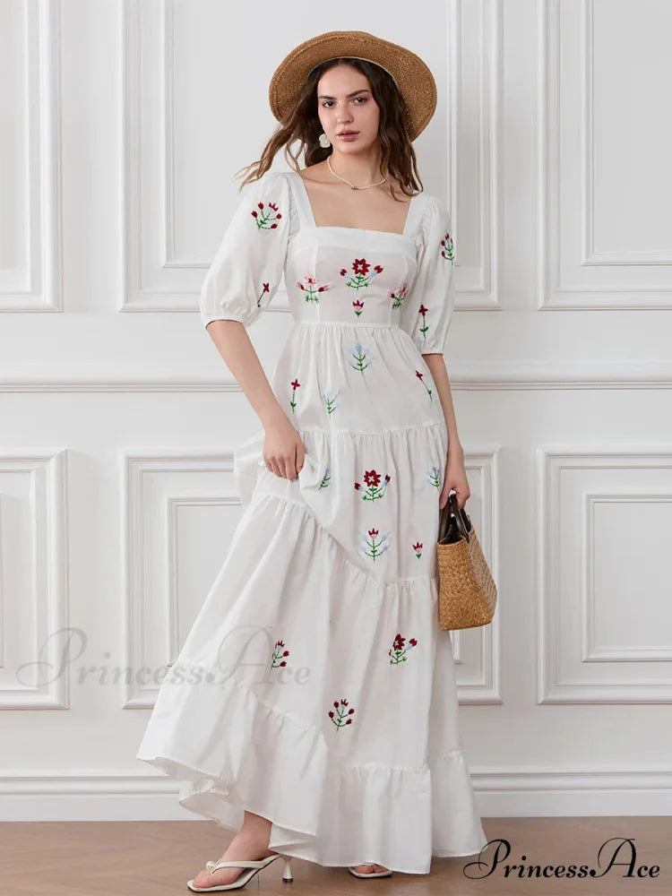 Blossom Stitched Draped A-Line Floral Dress