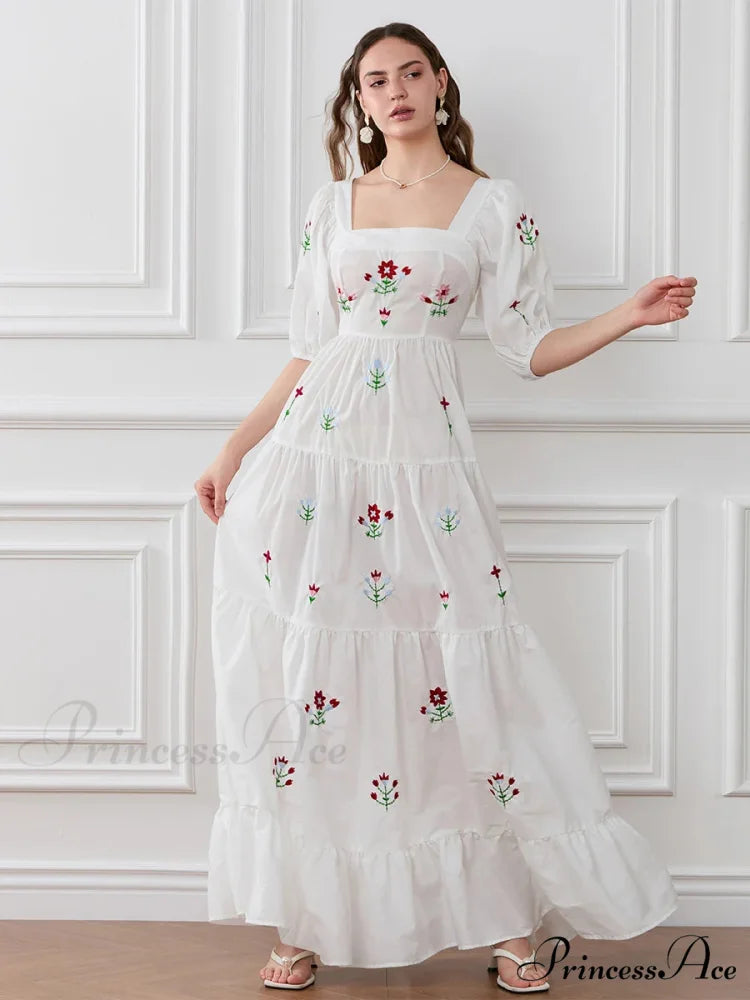 Blossom Stitched Draped A-Line Floral Dress