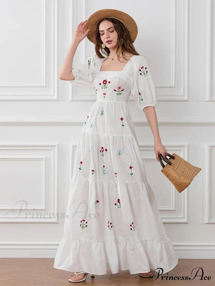 Blossom Stitched Draped A-Line Floral Dress