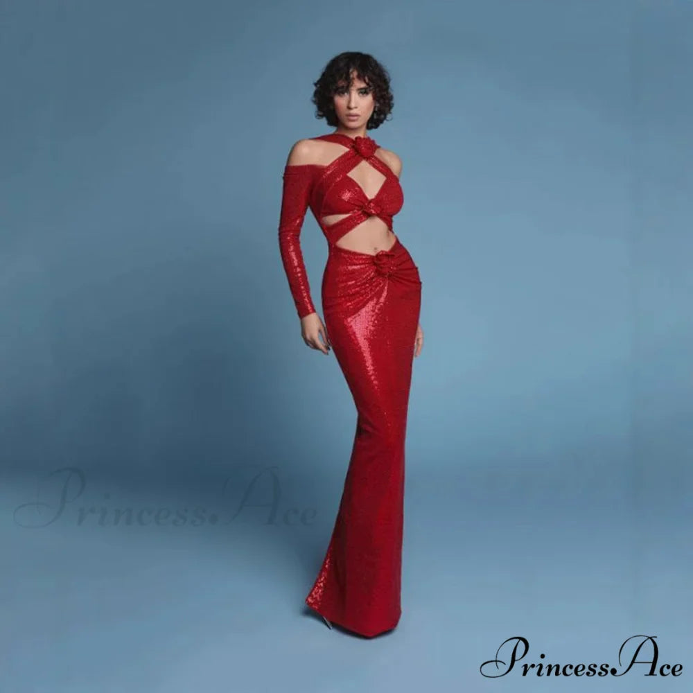 Blossoming Cutout Backless Sparkling Prom Dress